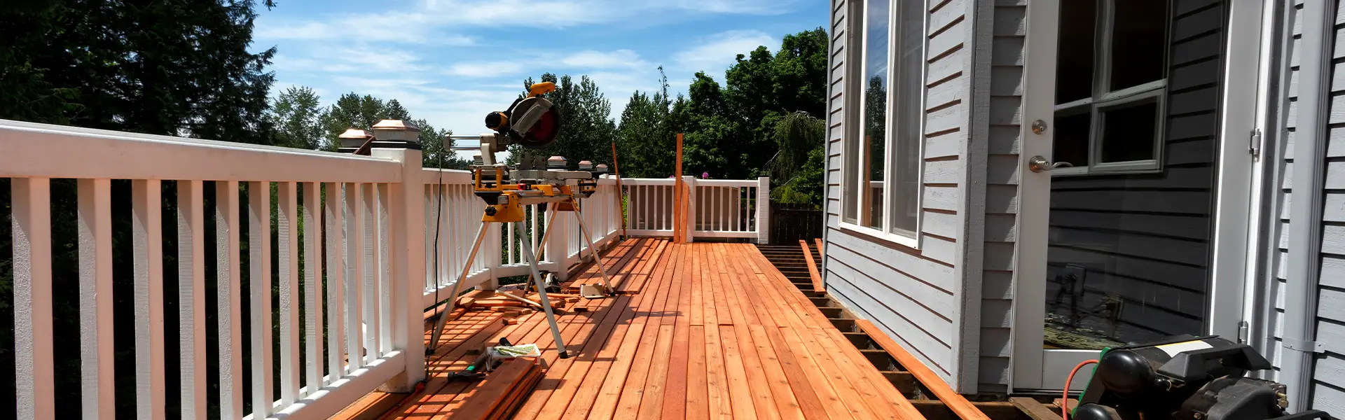 Deck Construction With Saw And Tools